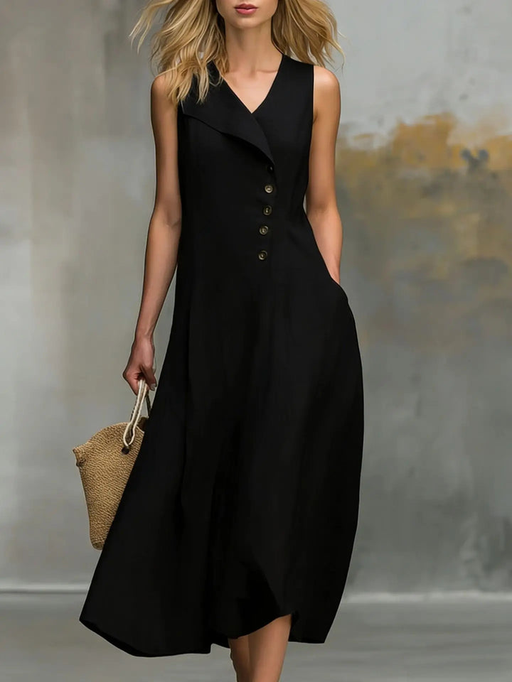 Finja | Damen Ärmelloses Maxikleid Mit Knöpfen