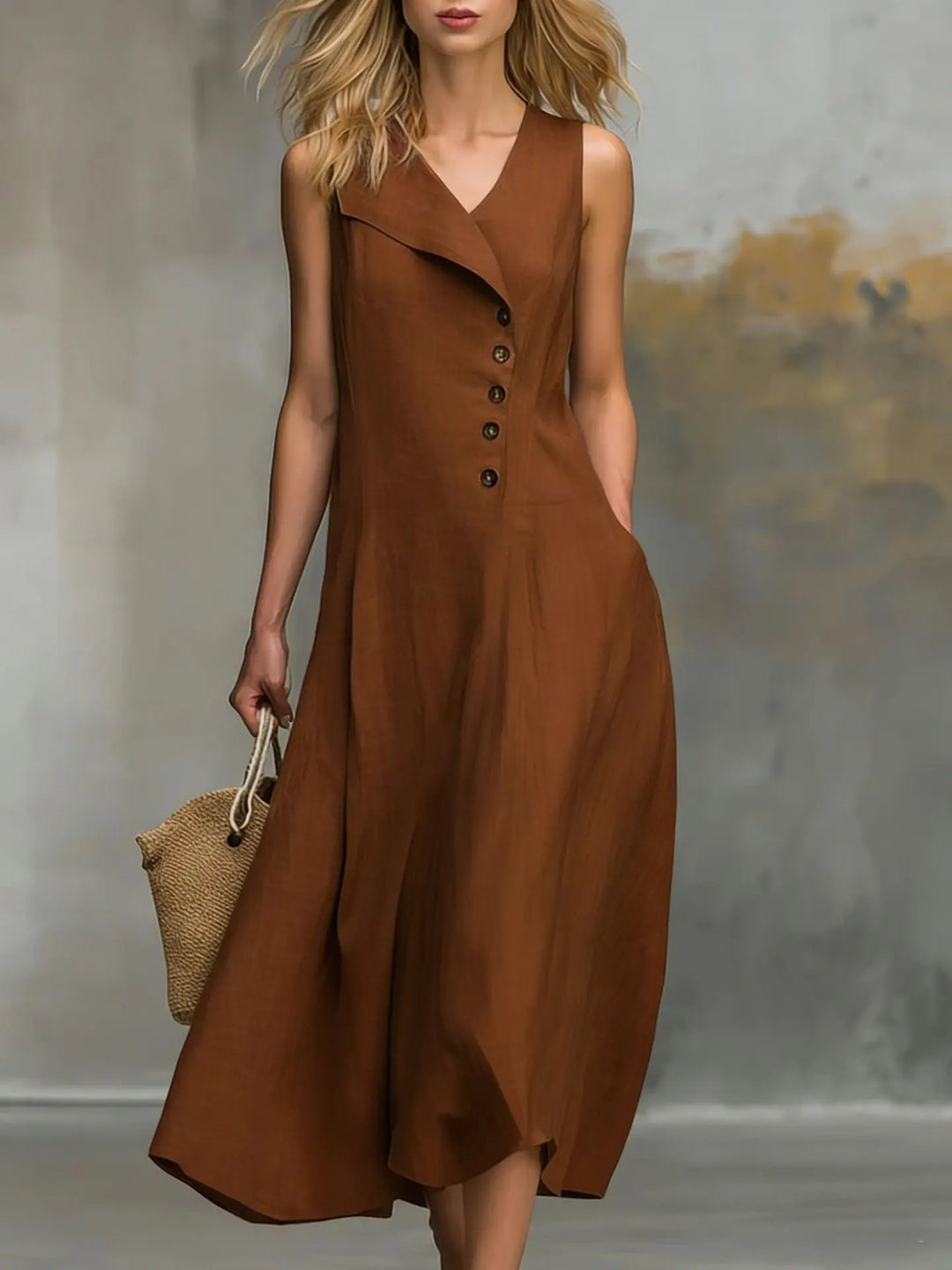 Finja | Damen Ärmelloses Maxikleid Mit Knöpfen