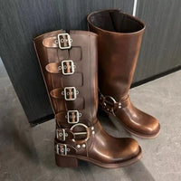Tania | Damen Kniehohe Schnallenstiefel Niedriger Absatz