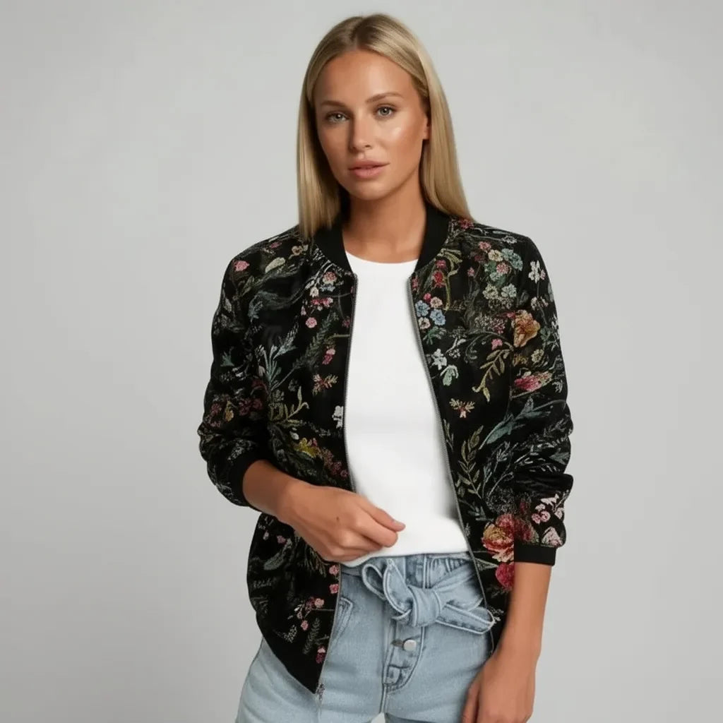 Stefanie | Damen Casual Bestickte Bomberjacke