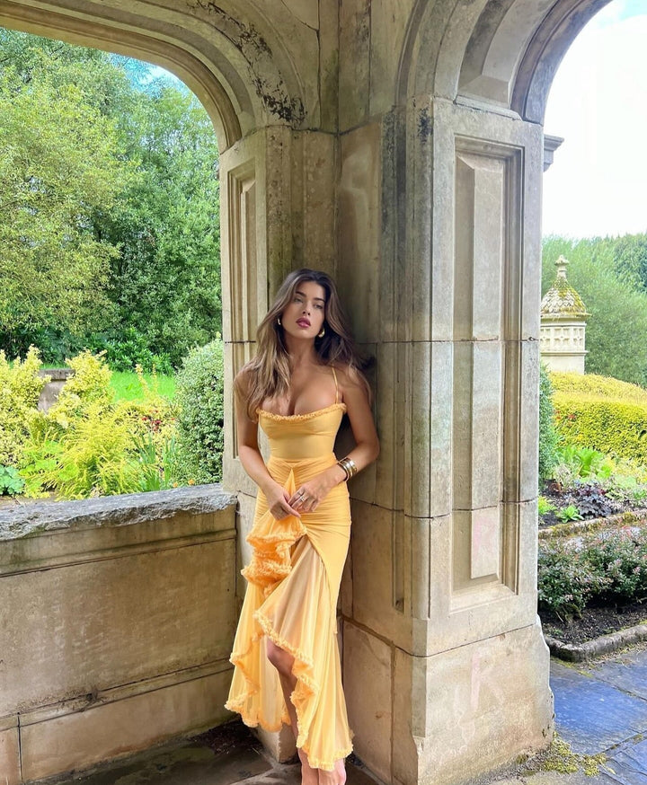 Fabienne | Robe élégante à volants pour invitée de mariage femme