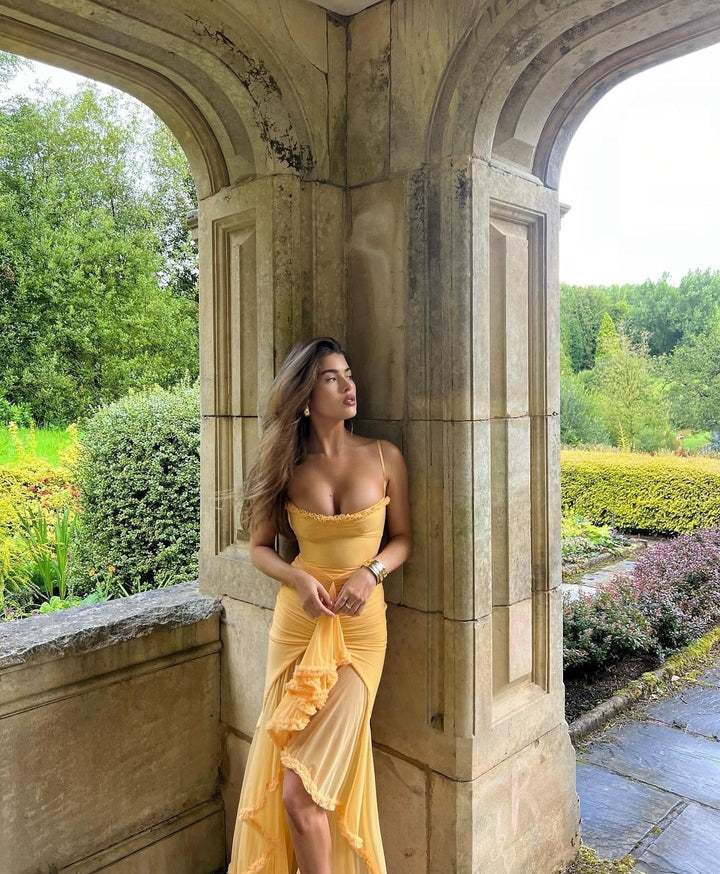 Fabienne | Robe élégante à volants pour invitée de mariage femme