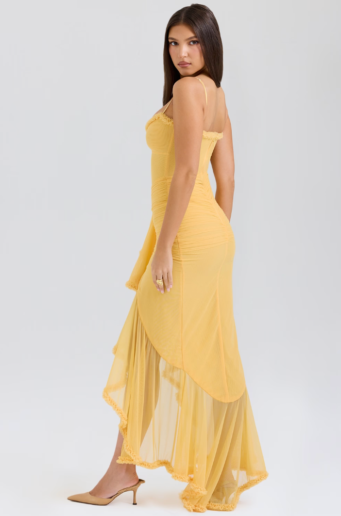 Fabienne | Robe élégante à volants pour invitée de mariage femme