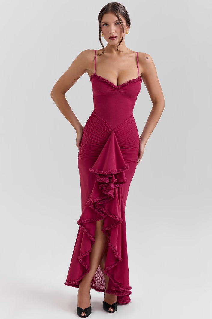 Fabienne | Robe élégante à volants pour invitée de mariage femme