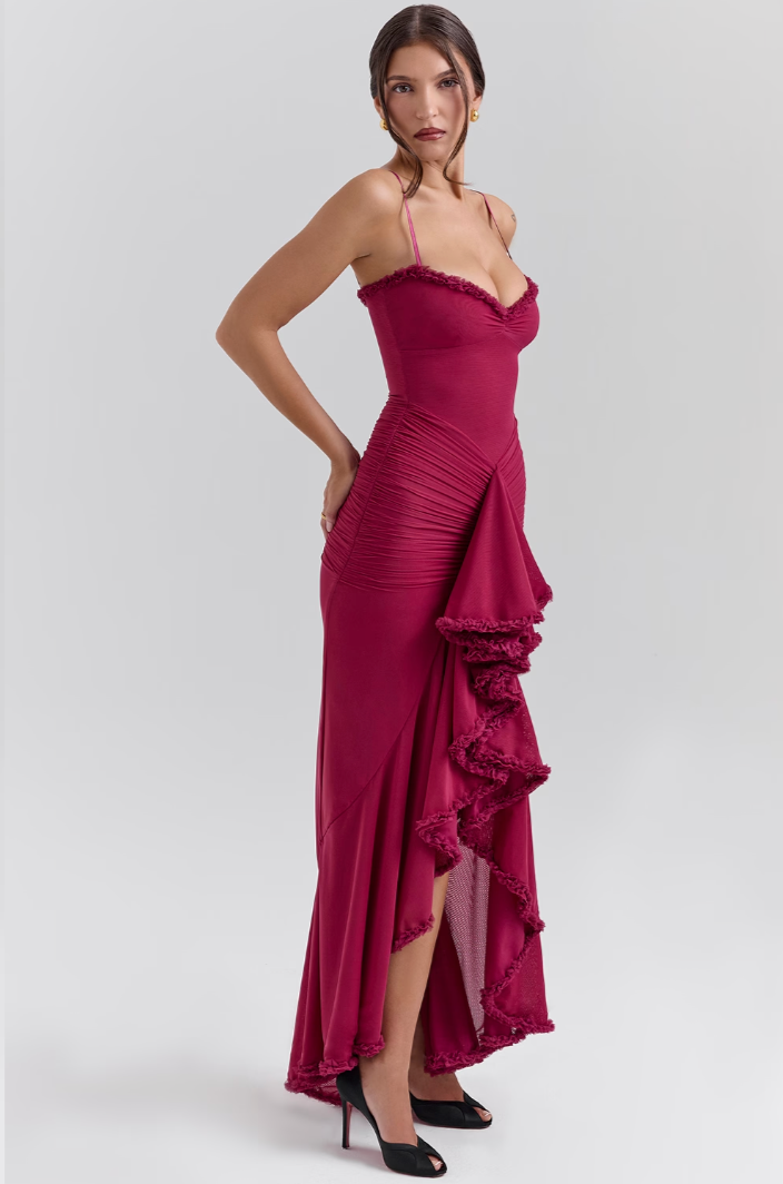 Fabienne | Robe élégante à volants pour invitée de mariage femme