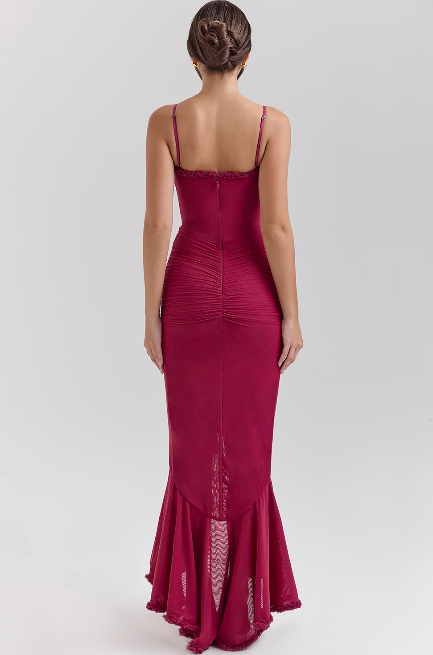 Fabienne | Robe élégante à volants pour invitée de mariage femme