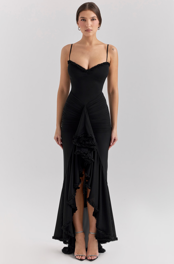Fabienne | Robe élégante à volants pour invitée de mariage femme