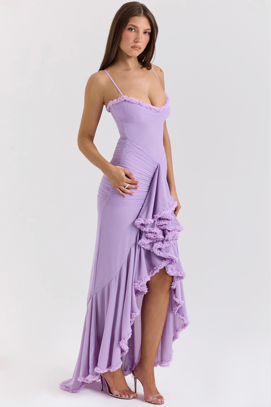 Fabienne | Robe élégante à volants pour invitée de mariage femme