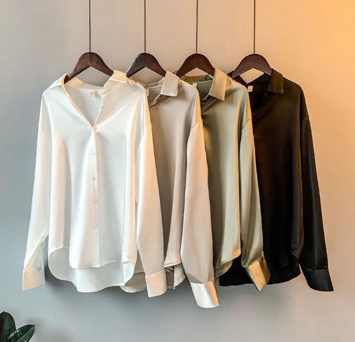 Elvira | Blouse en satin à manches longues d&