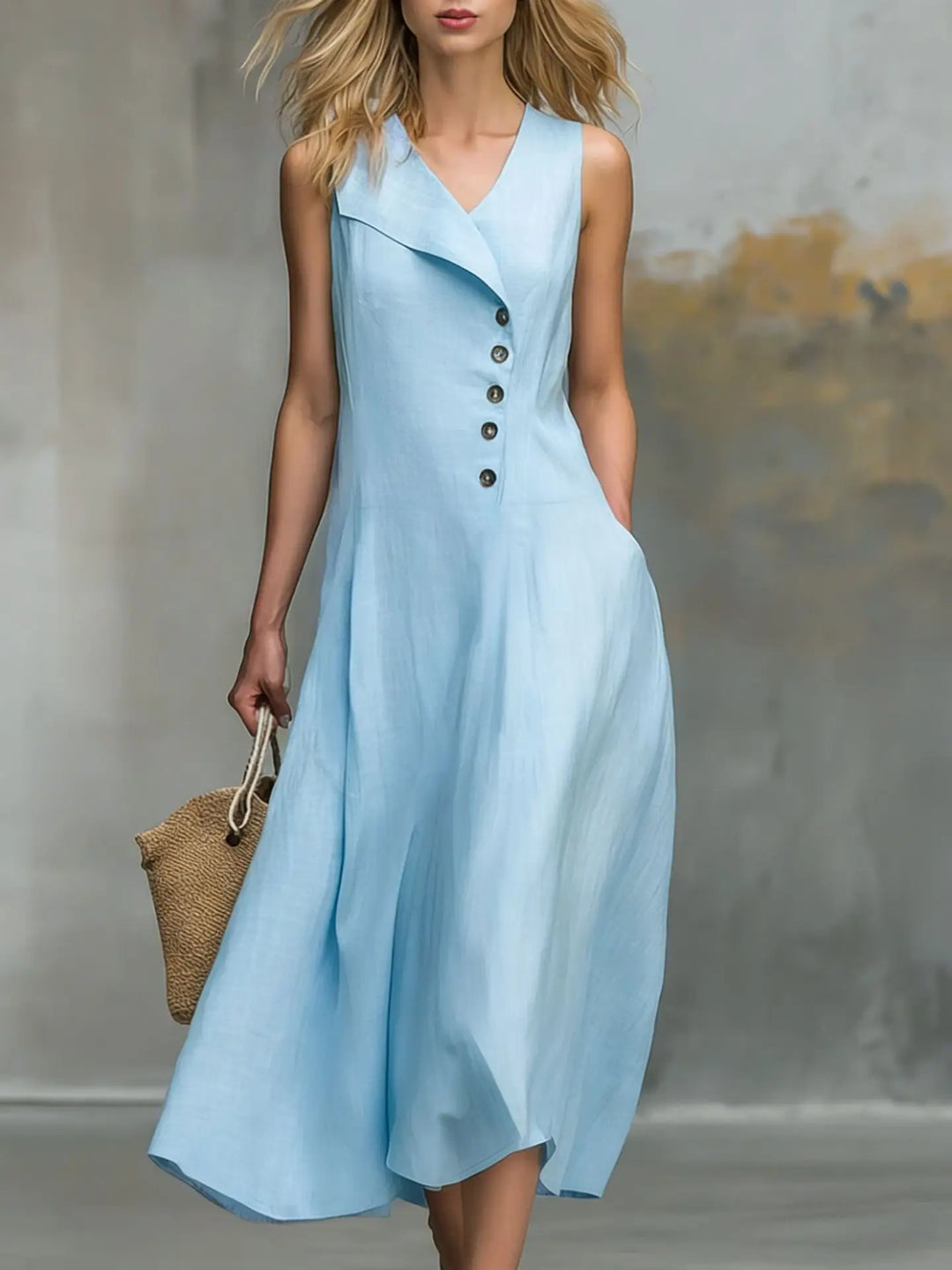 Finja | Damen Ärmelloses Maxikleid Mit Knöpfen