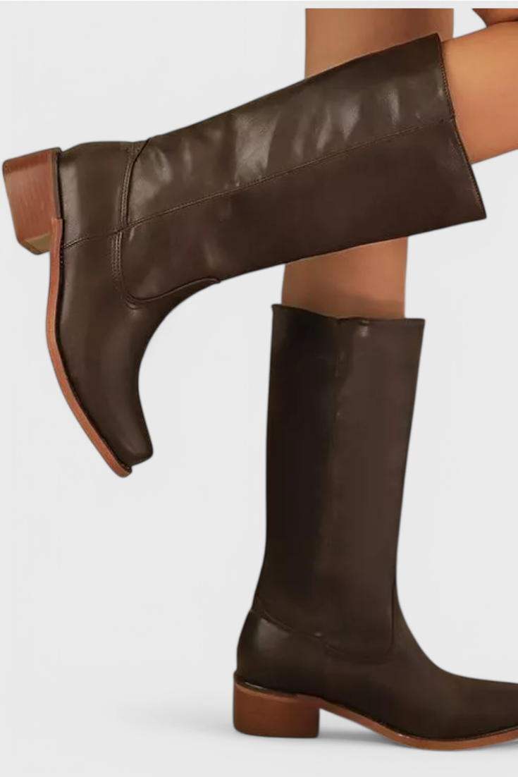 Romana | Damen Knielange Lederstiefel mit Blockabsatz