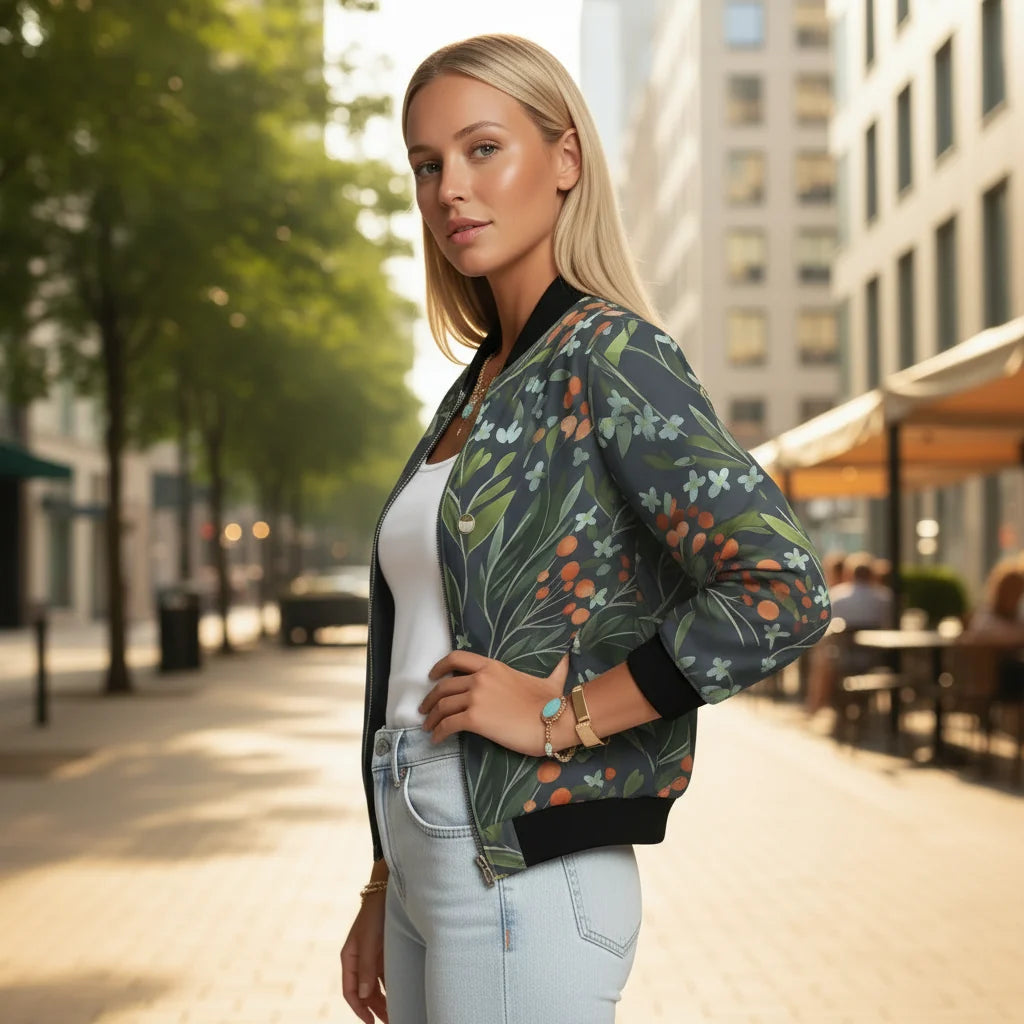 Stefanie | Damen Casual Bestickte Bomberjacke