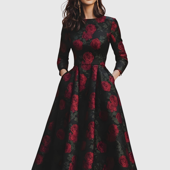 Sabine | Damen Vintage Geblümtes A-Linien Kleid