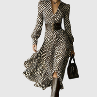 Gina | Damen Vintage V-Ausschnitt Puffärmeln Kleid