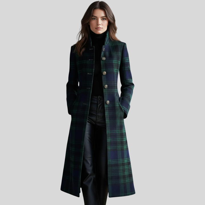 Aurelia | Damen Lang Kariertes Muster Mantel