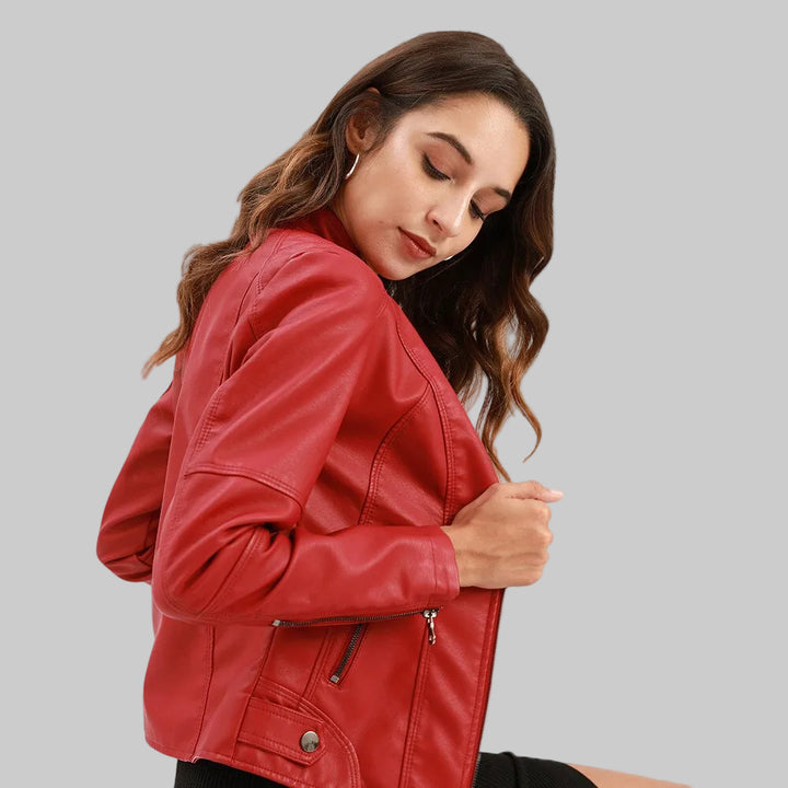 Lydia | Damen Vintage Kragen Biker Lederjacke Mit Reissverschluss