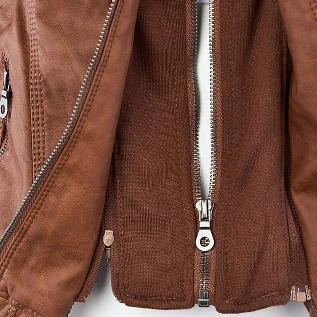 Susanne | Damen Modische Kapuze Lederjacke