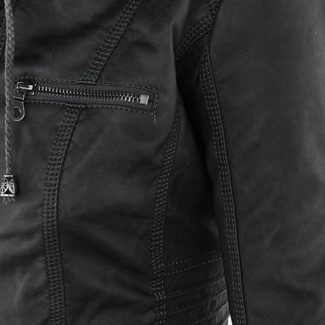 Susanne | Damen Modische Kapuze Lederjacke