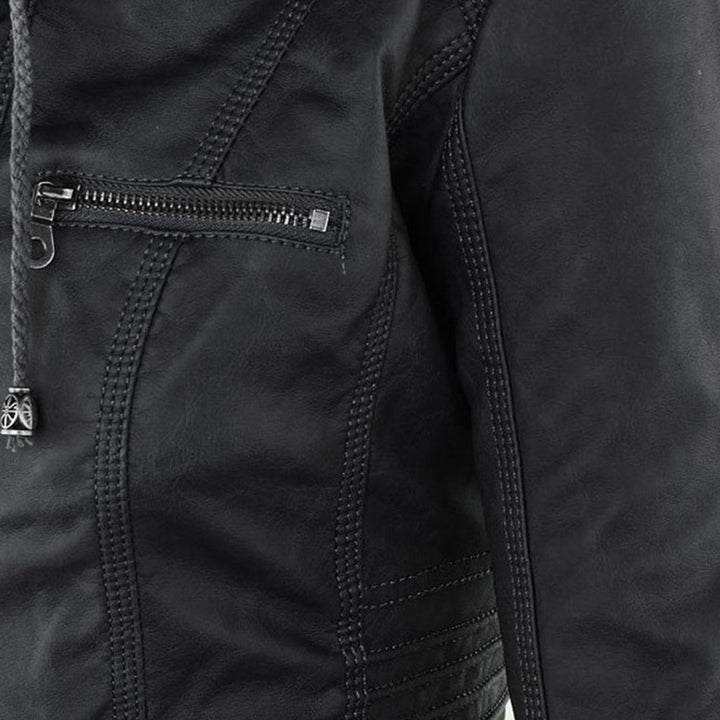 Susanne | Damen Modische Kapuze Lederjacke