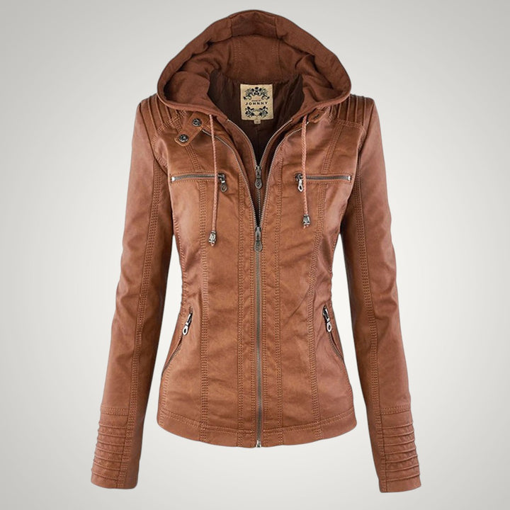 Susanne | Damen Modische Kapuze Lederjacke