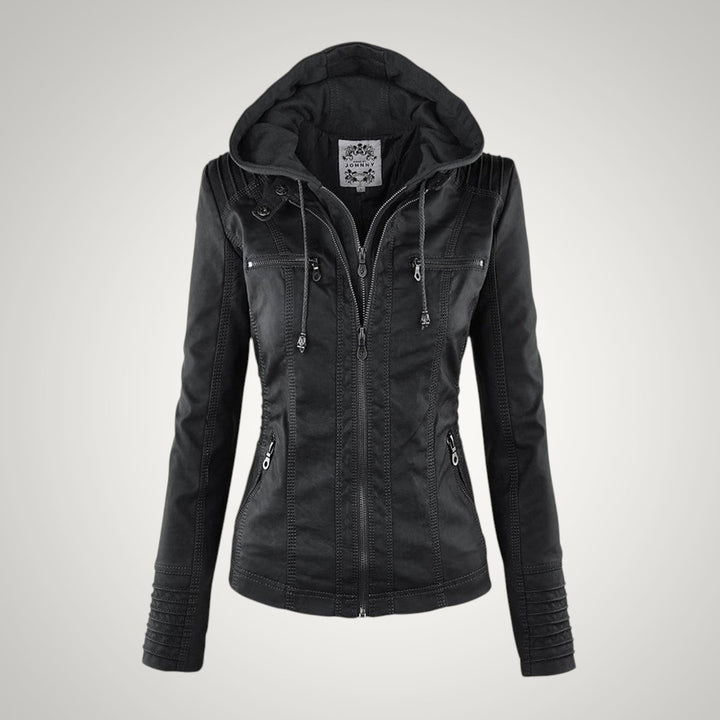 Susanne | Damen Modische Kapuze Lederjacke