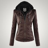 Susanne | Damen Modische Kapuze Lederjacke