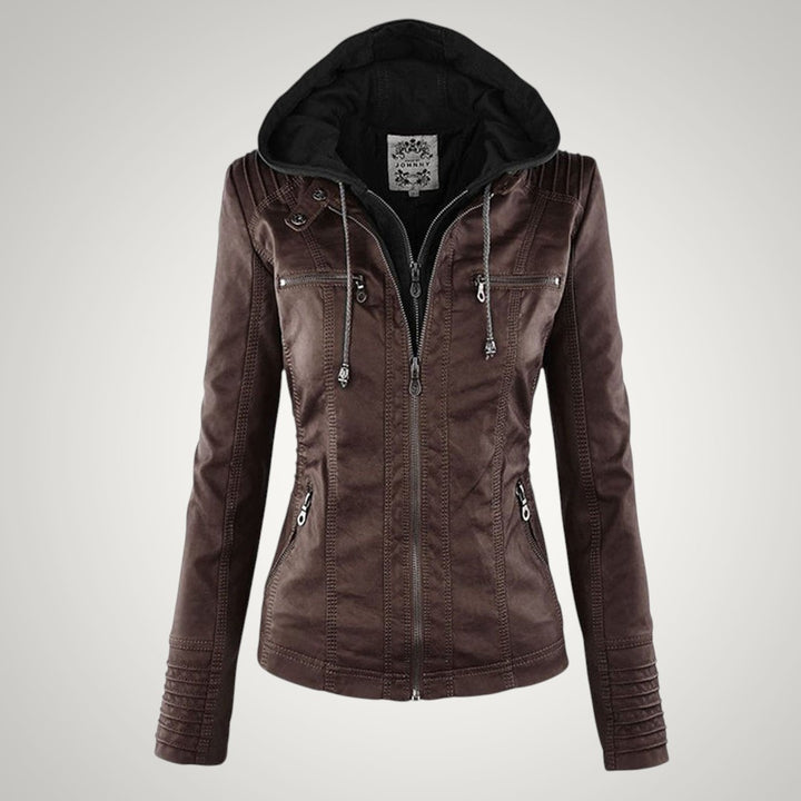 Susanne | Damen Modische Kapuze Lederjacke