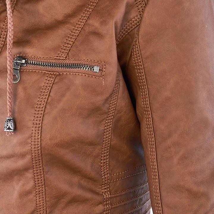 Susanne | Damen Modische Kapuze Lederjacke