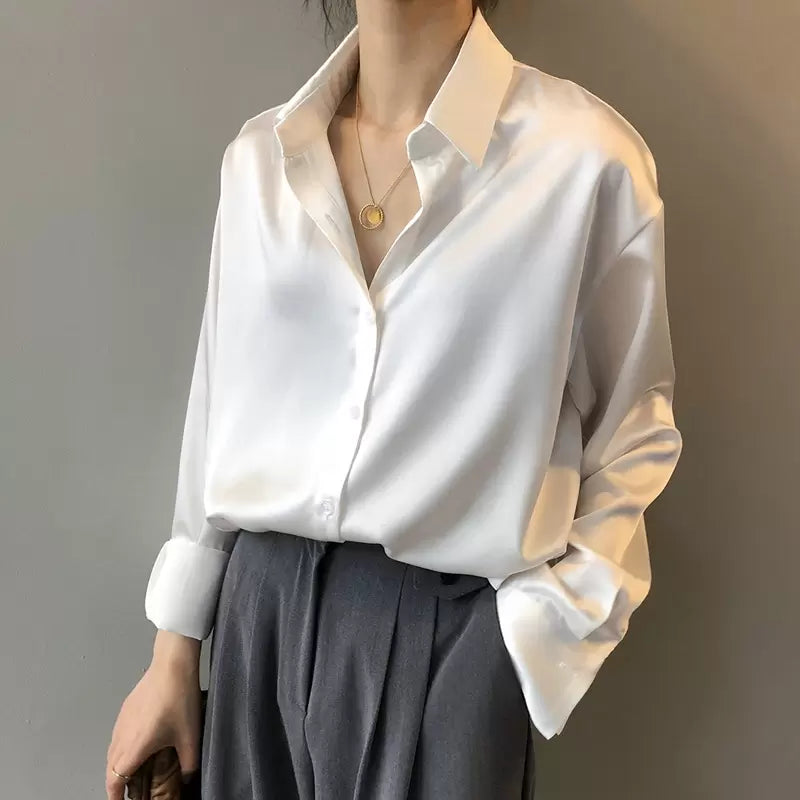 Elvira | Blouse en satin à manches longues d&