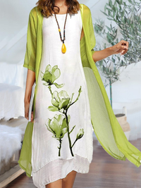 Elina | Abito midi senza maniche da donna con set cardigan in chiffon