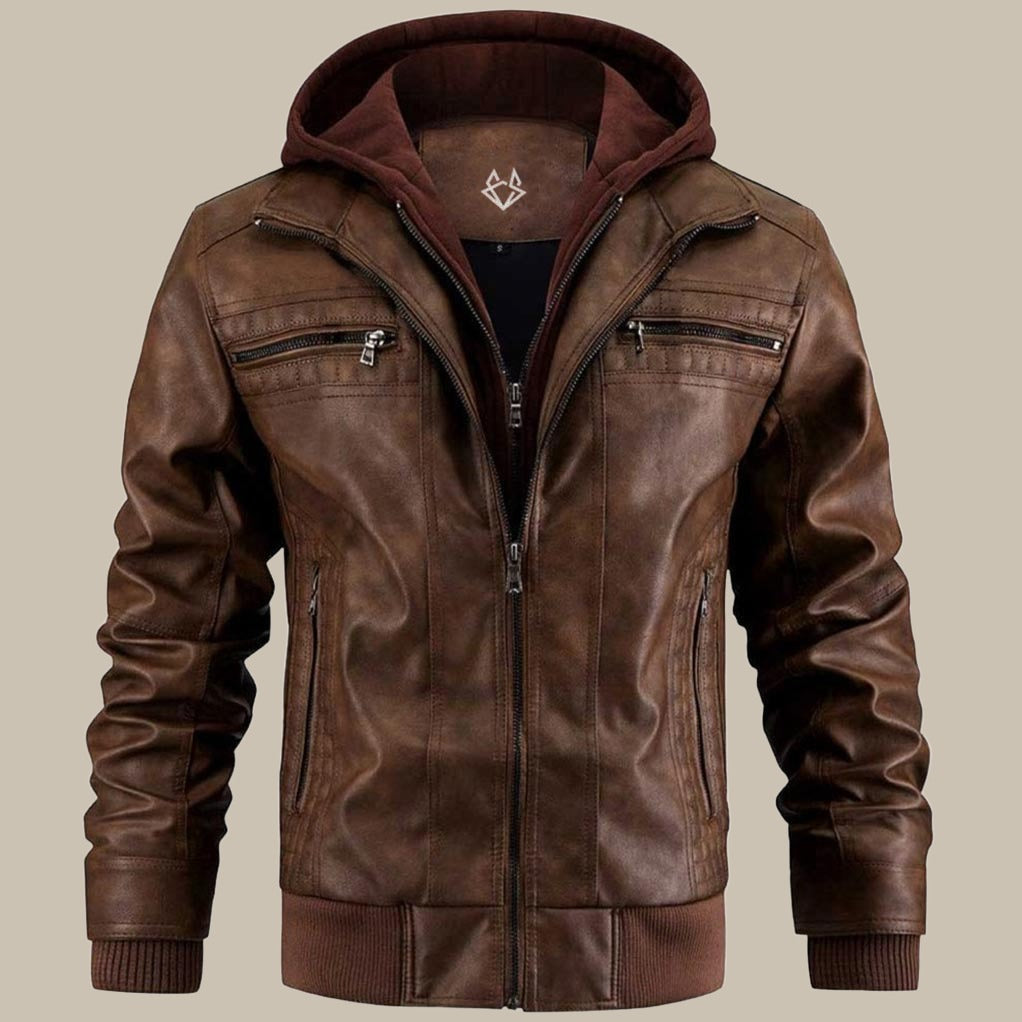 Joshua | Veste robuste en cuir à capuche pour homme