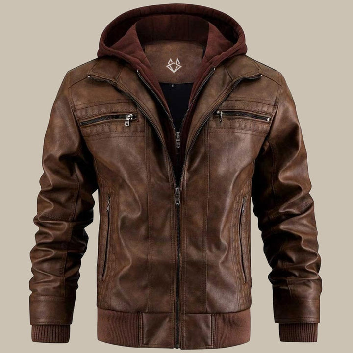 Joshua | Veste robuste en cuir à capuche pour homme