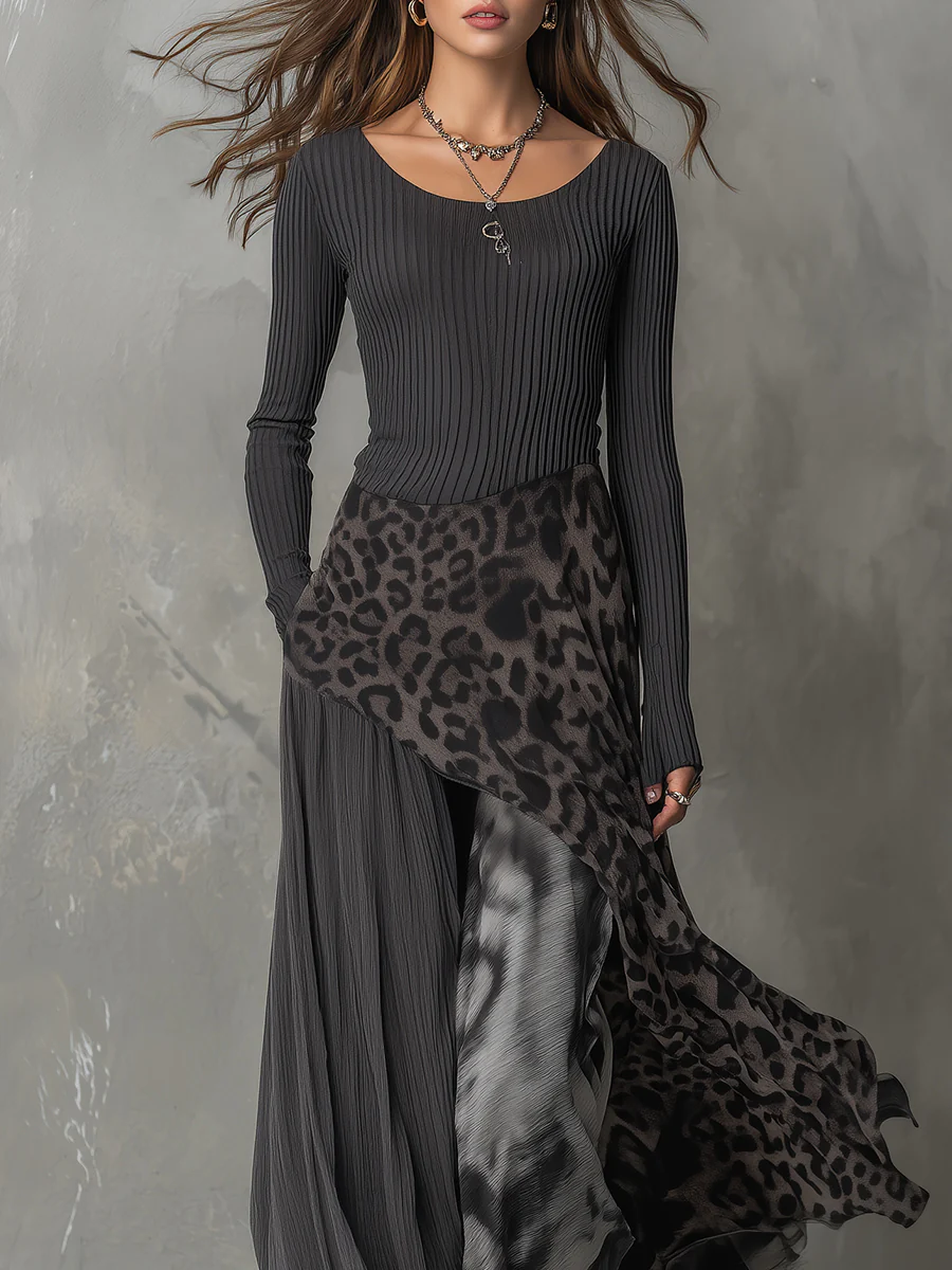 Johanna | Damen Leopardenmuster Lässiges Maxikleid
