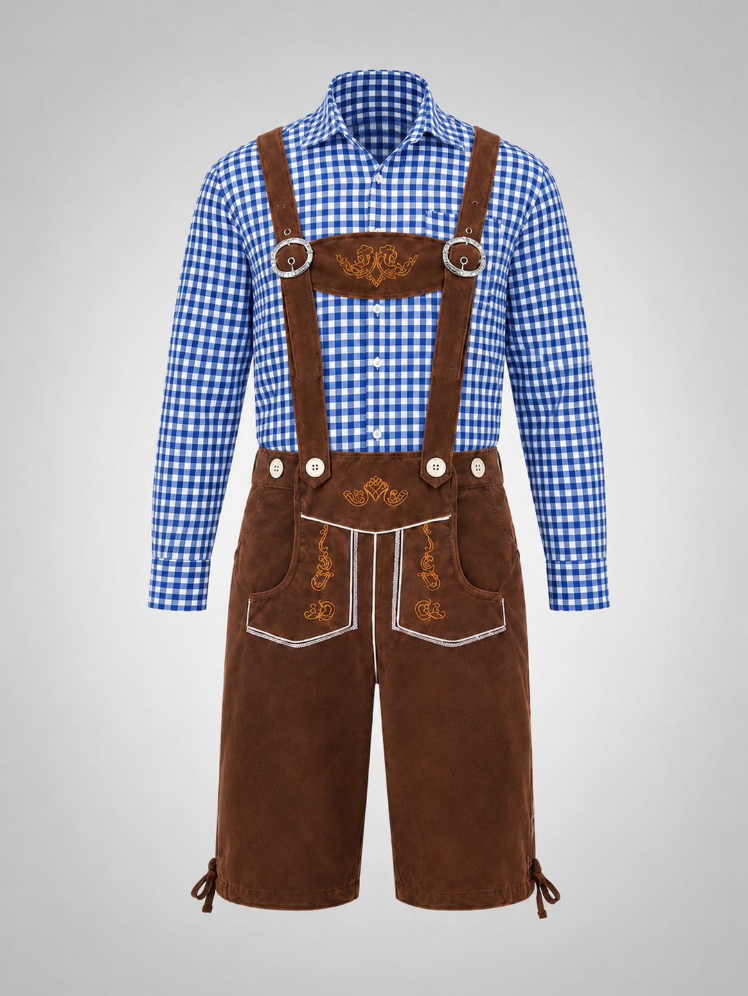 Blaue Kariertes Oberteil + Braun Latzhose