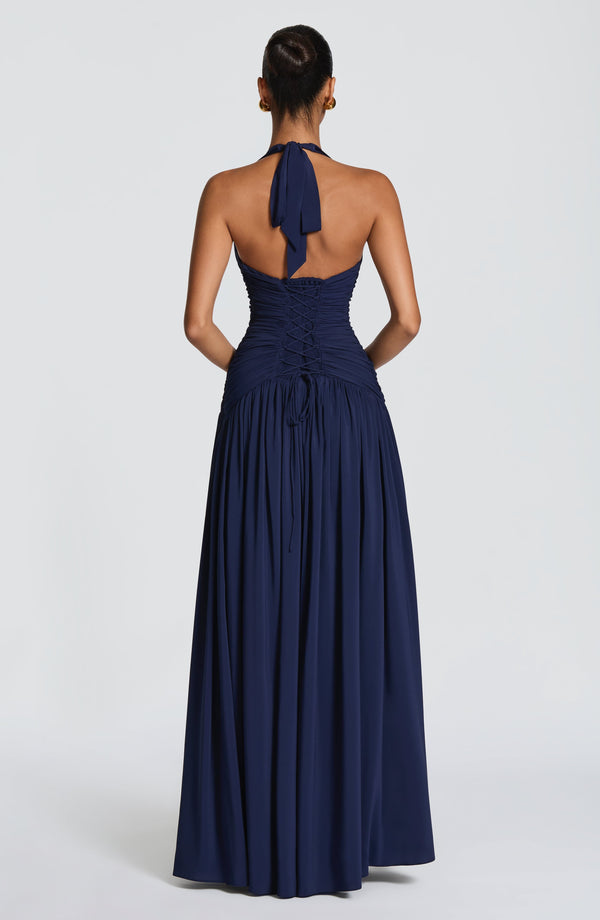 Isabelle | Damen Elegantes Gerafftes Satin Maxikleid