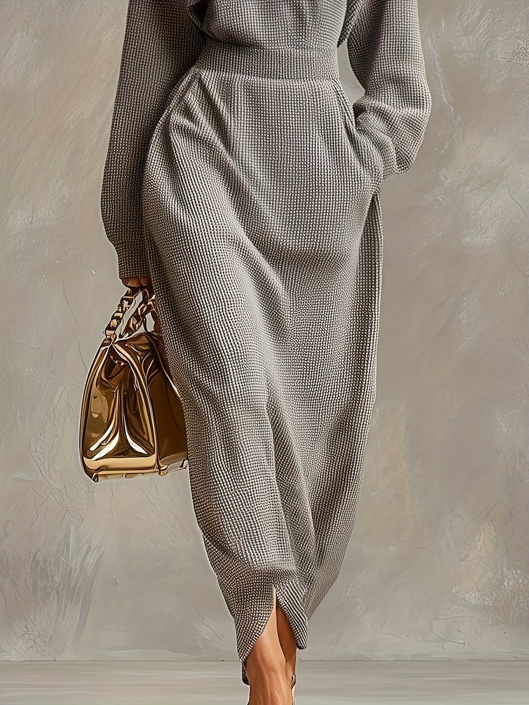 Kerstin | Damen Elegantes Hohem Kragen Maxikleid