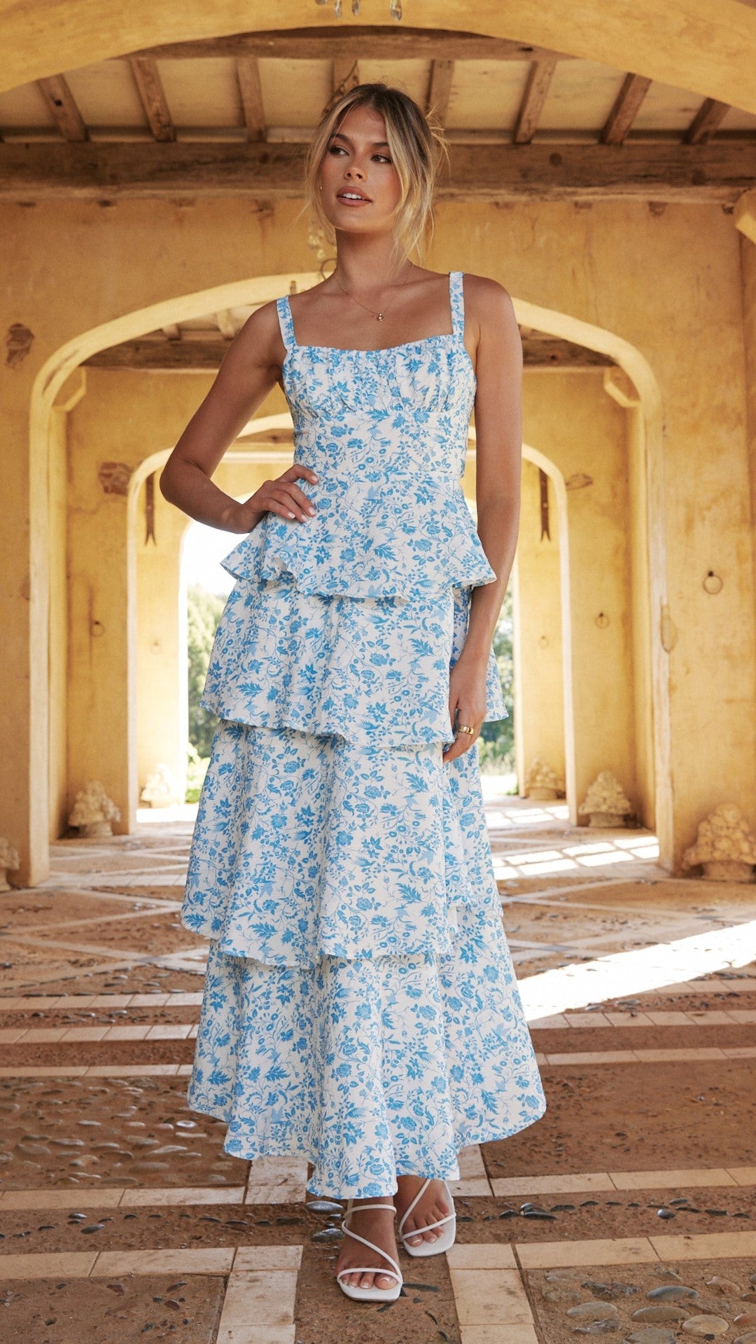 Naomi | Abito maxi floreale drappeggiato da donna