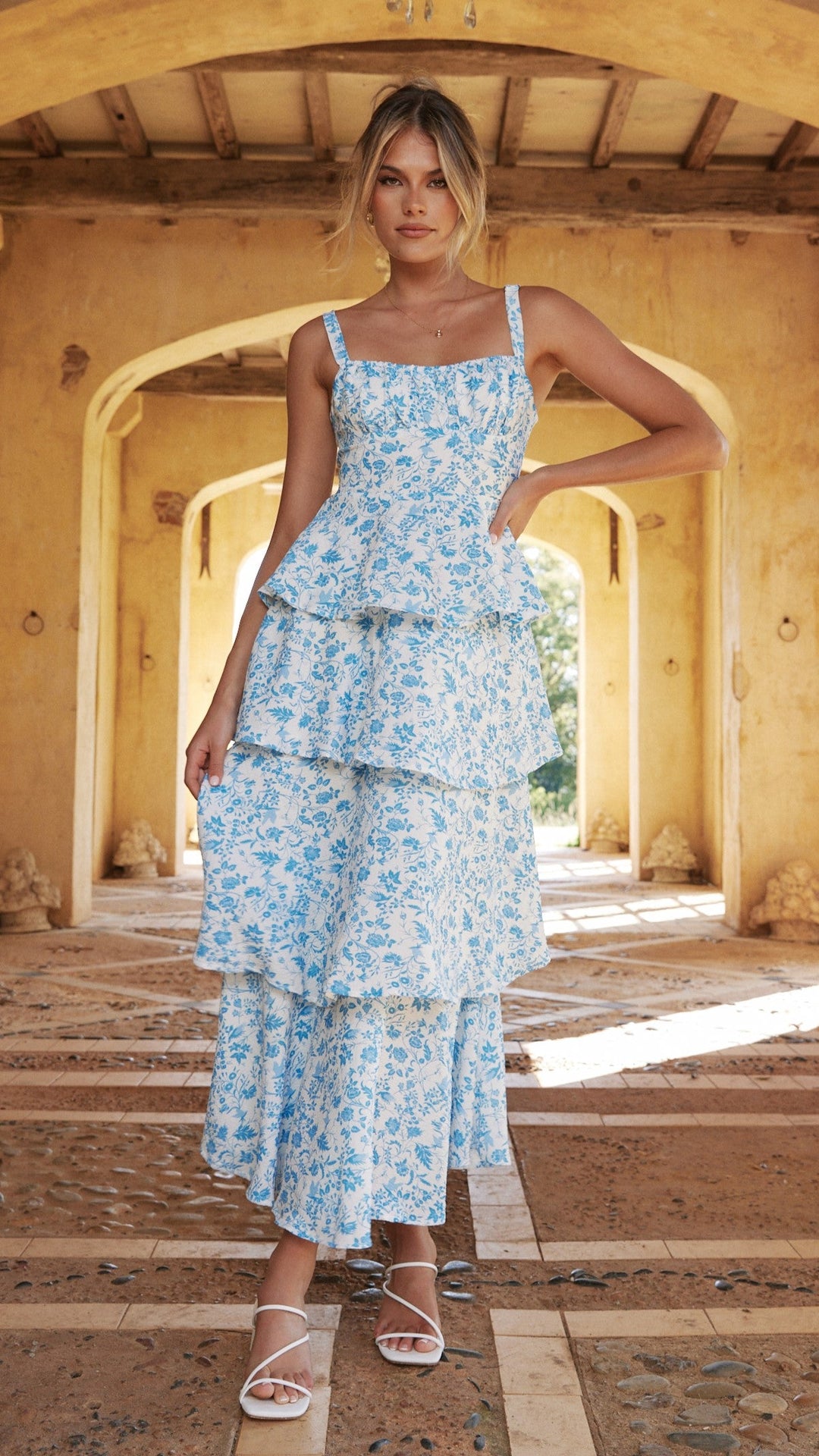 Naomi | Abito maxi floreale drappeggiato da donna