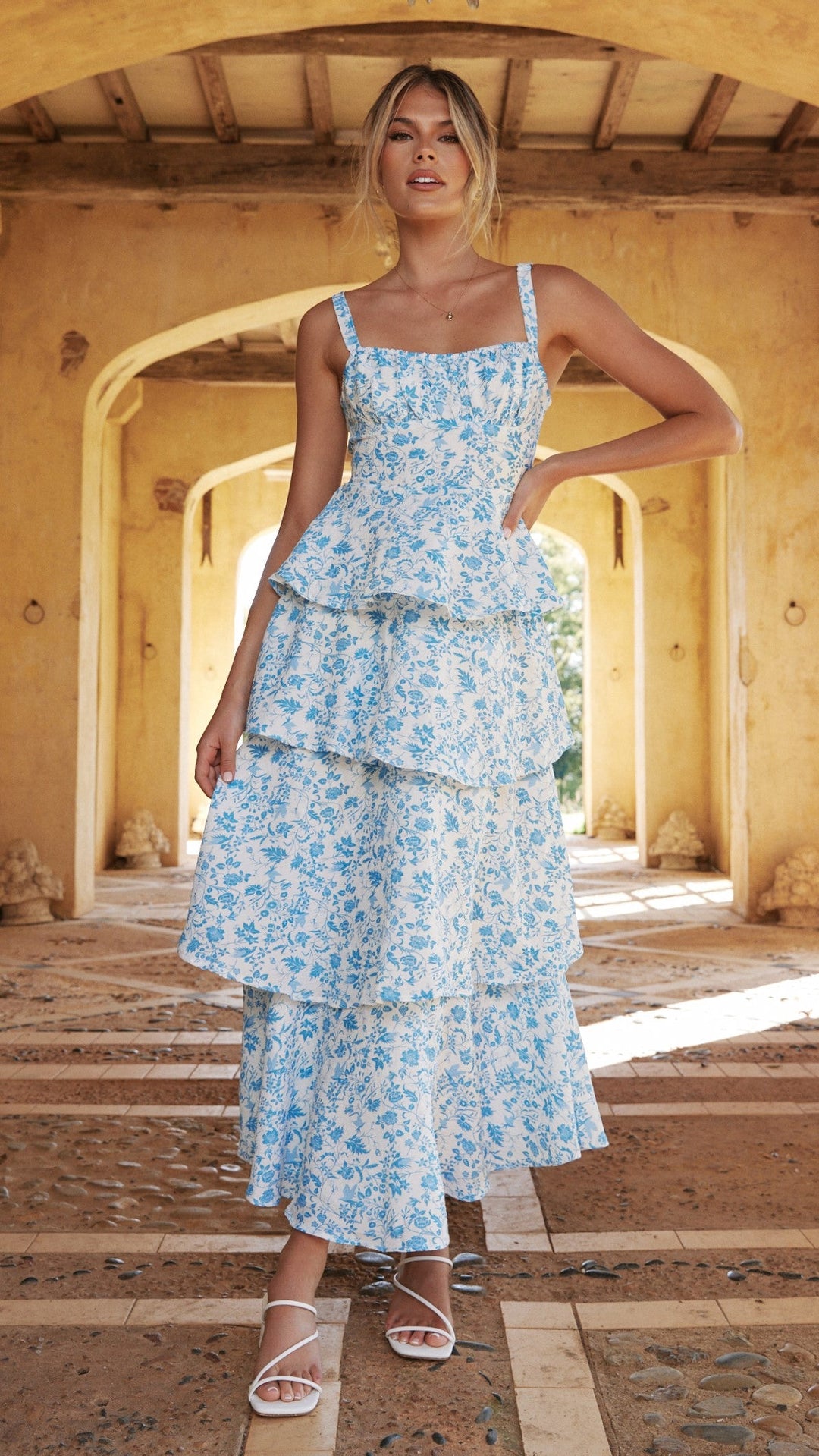 Naomi | Abito maxi floreale drappeggiato da donna