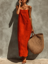Gioia| Robe longue d'été aérée à bretelles spaghetti pour femmes  