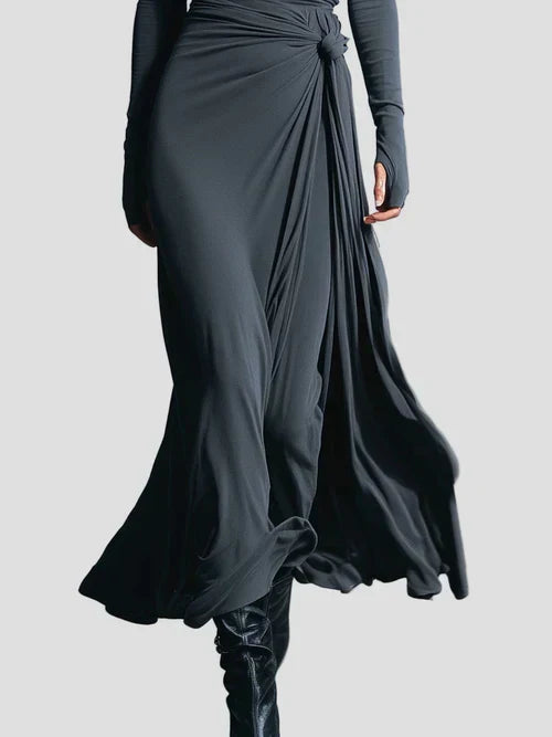 Ines | Damen Lässig Langarm Wickel Midikleid