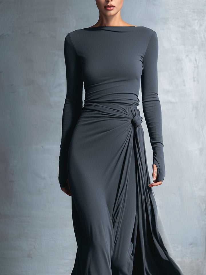 Laura | Abito lungo elegante da donna a maniche lunghe drappeggiato