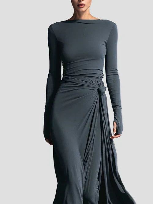 Ines | Damen Lässig Langarm Wickel Midikleid