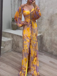 Sofia | Robe maxi plissée d'été à épaules dénudées pour femmes