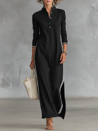 Bettina| Robe longue élégante à col avec boutons pour femmes  