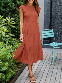 Selma | Robe midi décontractée avec manches à volants pour femmes