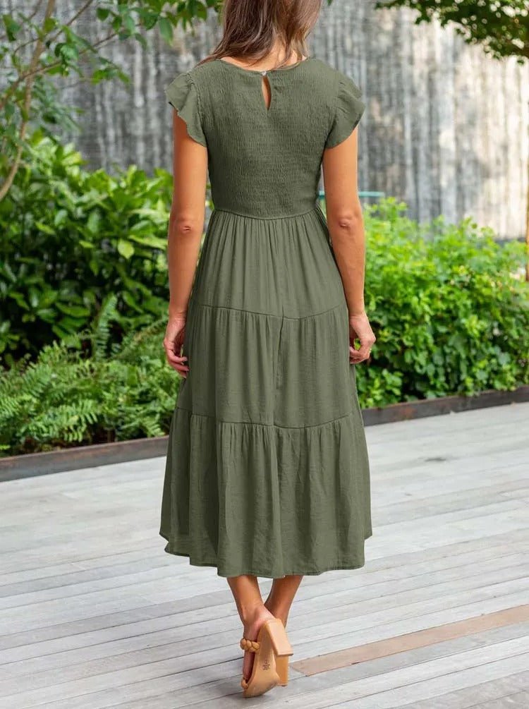 Selma | Robe midi décontractée avec manches à volants pour femmes
