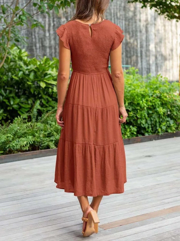 Selma | Robe midi décontractée avec manches à volants pour femmes