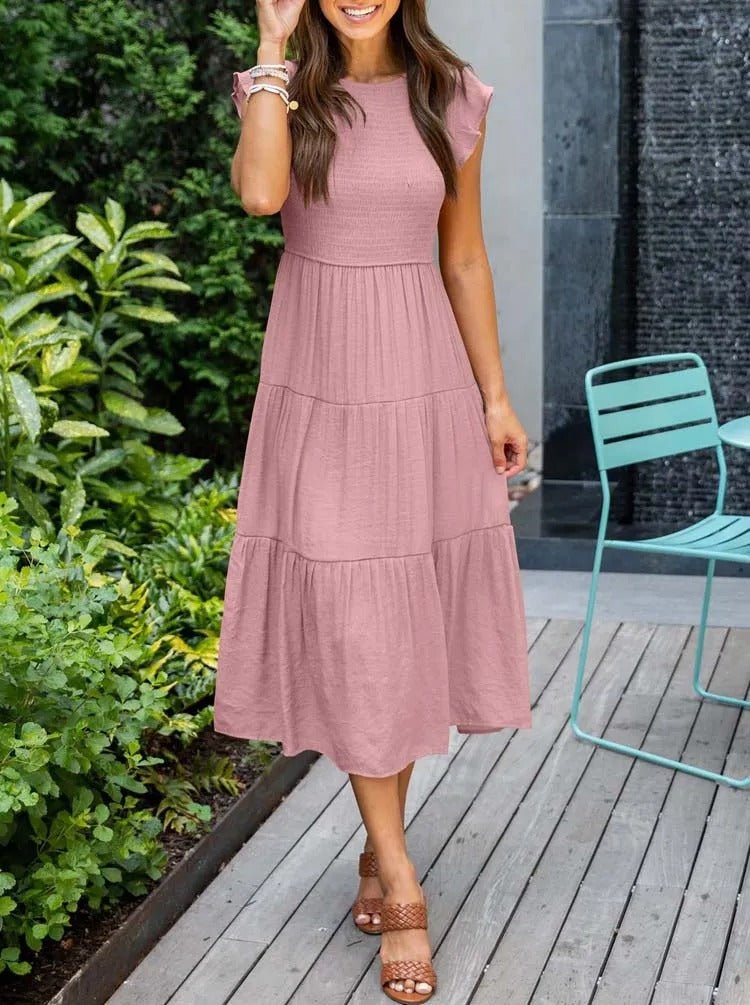 Selma | Robe midi décontractée avec manches à volants pour femmes