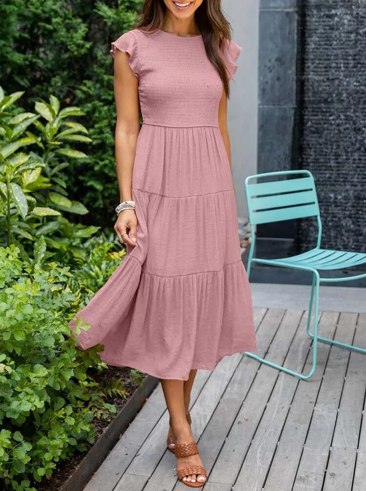 Selma | Robe midi décontractée avec manches à volants pour femmes
